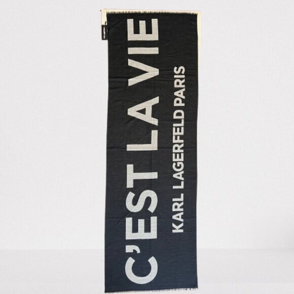 NEW Karl Lagerfeld C'est La Vie Logo Fringed Scarf- Oversized- Unisex - Picture 2 of 14
